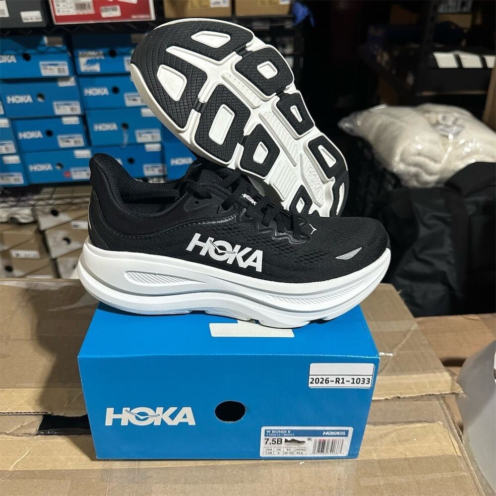 HOKA Bondi 9 'Black/White' Casual Sneakers 1162012-BWHT | Womens 7.5 B | NWD